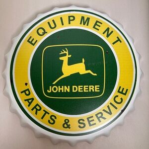 John Deere Green and Yellow Service Sign Round Wall Decor Garage Mancave Rustic